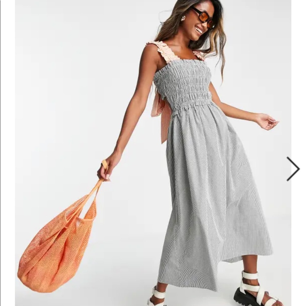 Topshop Smocked Stripe Midi Dress